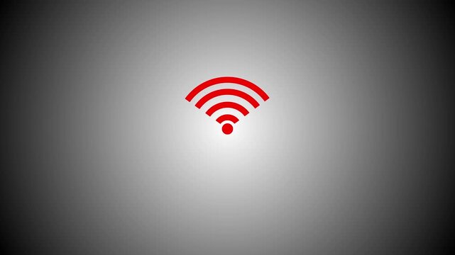 "Red Wi-Fi signal icon animation representing connection failure or offline status.4k video