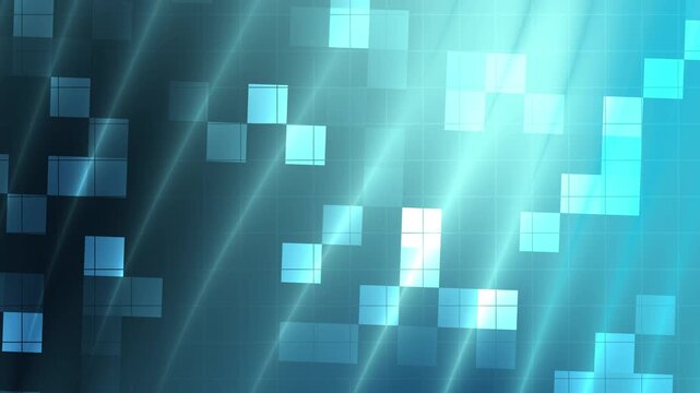 Abstract dark blue and cyan gradient background digital light pattern features luminous square geometric shapes in a neon technology design, suitable for futuristic backgrounds.