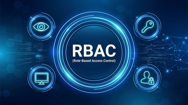RBAC Role Based Access Control Concept with Digital Security Icons