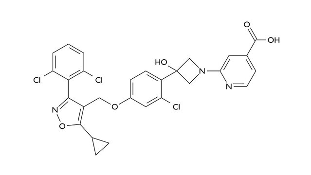cilofexor molecule, structural chemical formula, ball-and-stick model, isolated image metabolic regulator agent
