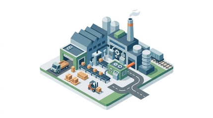 Obraz premium Modern Industrial Factory Complex with Automated Production Line.