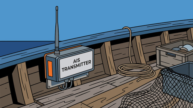 Fishing Vessel Automatic Identification System Transmitter on Deck