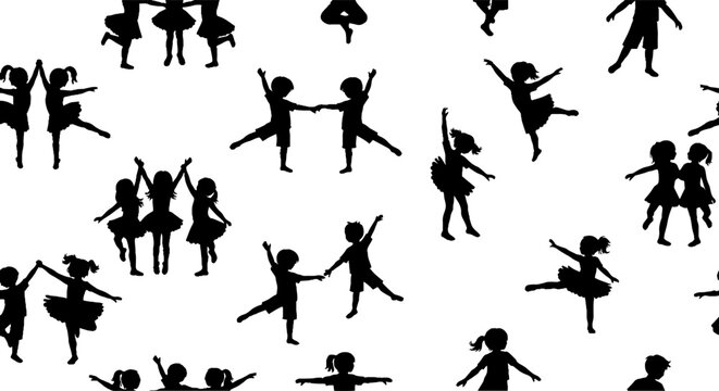 Dancing children silhouettes repeat pattern
