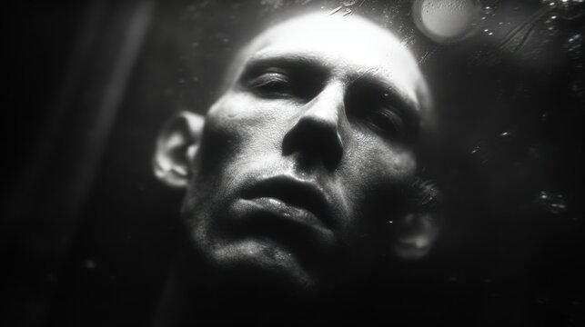 Dramatic black and white portrait human face with intense expression