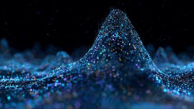 Abstract blue glowing particles flowing in a digital wave pattern