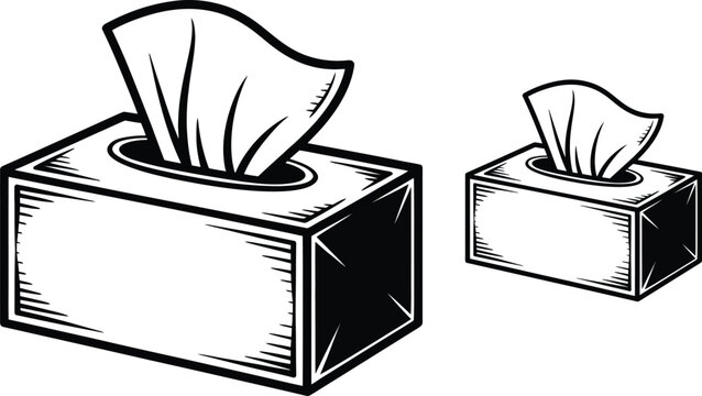 Tissue box, tissue box set, black and white illustration, vector graphics, paper box, health and hygiene icons