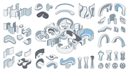 Fototapeta premium Abstract Biomorphic Liquid Flow Design in Monochrome Sketch Style with Futuristic Elements