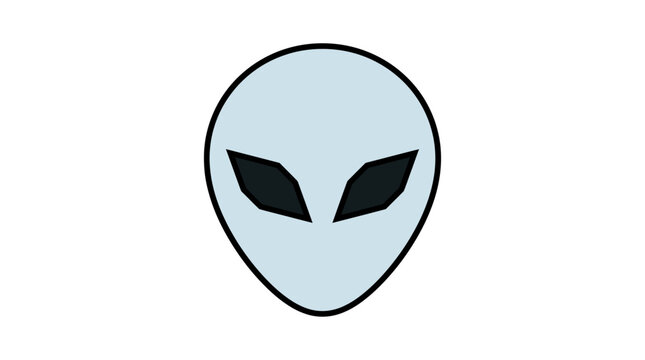 Clean vector illustration of a grey alien head, a minimalist design symbolizing extraterrestrial life, unknown cosmic mysteries, and speculative science fiction concepts