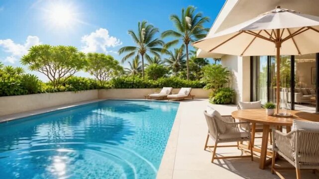 Luxury Tropical Infinity Pool at Sunrise HD Seamless Loop