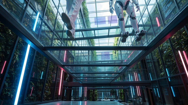 Modern futuristic AI supercomputer data center with glowing servers and transparent floors showcasing high-tech infrastructure