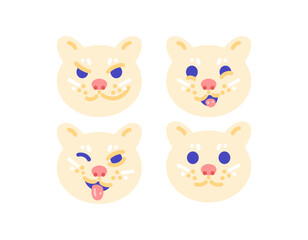 Fototapeta premium A collection of cat head illustrations with various expressions. Cat expressions include smiling, cheeky, mocking, or cocky. Cute and adorable animal characters. Stickers, clip art, decorative element