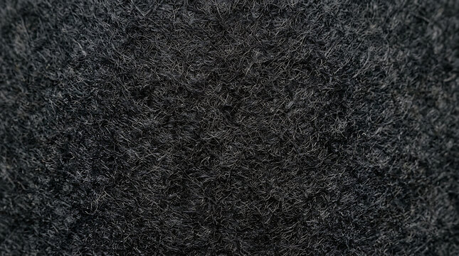 Premium macro shot of dark charcoal felt texture featuring detailed black fibrous material Abstract industrial textile background for graphic