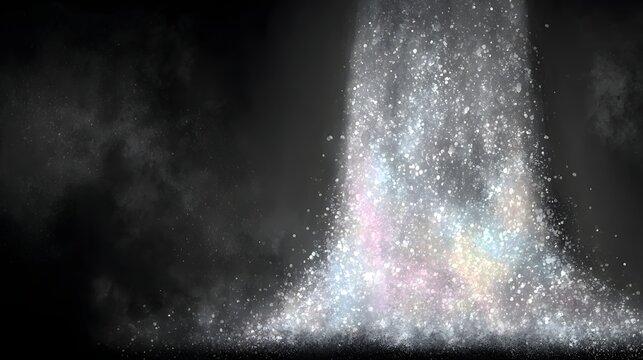 暗い背景に白い光の柱と粒子が舞う幻想的な抽象背景