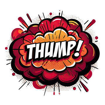 explosive comic book style thump impact effect with bold text isolated on transparent background