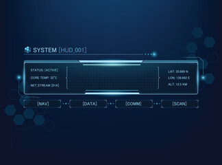 Naklejka premium Futuristic HUD user interface template on a dark blue background. glowing digital elements