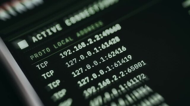 Command-line output of active network connections on a computer