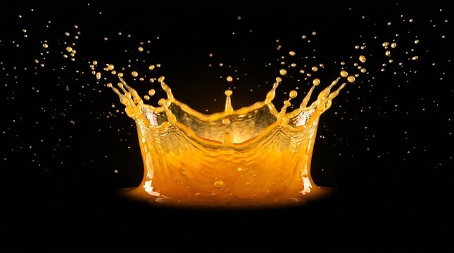 Orange Juice Splash Crown in Motion on Black Background
