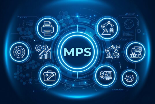 MPS Concept with Digital Technology and Business Automation Icons