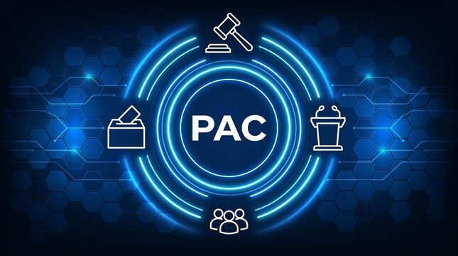 PAC Political Action Committee Concept with Digital Election Icons
