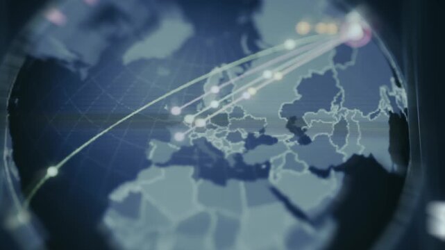 Cybersecurity world map visualization of attacks originating from the Europe