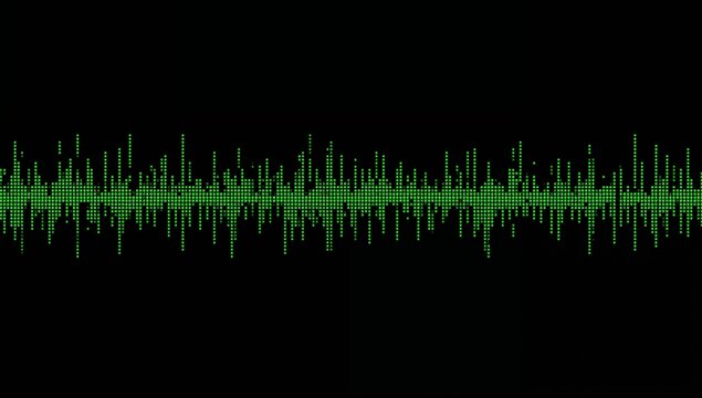 Green digital binary code flowing on black background with technological theme