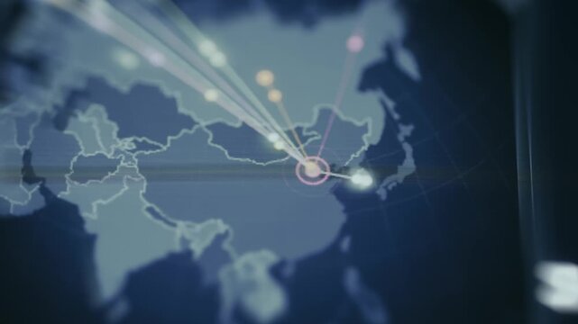 Digital global map visualizing persistent cyber attacks targeting China