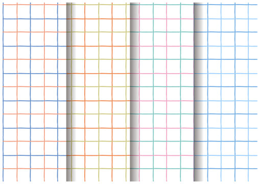 Seamless hand‑drawn tattersall check pattern set with four color variations