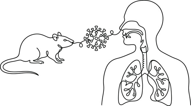 Mouse transmitting virus to human respiratory system, concept art