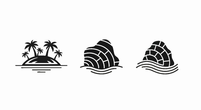 Tropical island and ocean rock formations in minimalist icon style