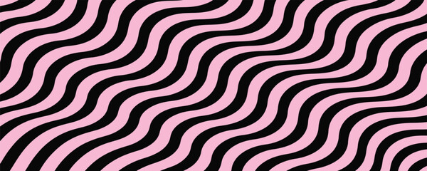 Fototapeta premium Retro 70s groovy wavy stripes pattern background graphic representing vintage psychedelic pink curved lines and hippie style.