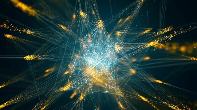 Starburst with Glowing Yellow Rays and Intricate Blue Core in a Dark Background Featuring Abstract, Cosmic, Space with Light and Energy Elements For