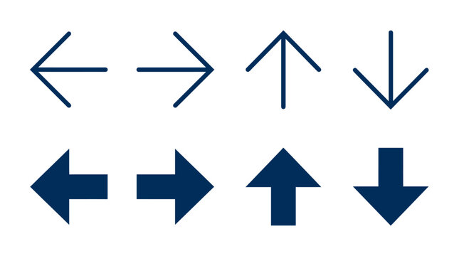 Collection of directional arrows in various styles and orientations on a plain background