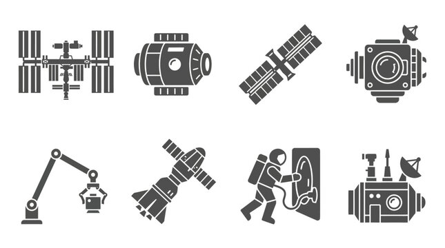 Various spacecraft and satellite designs showcasing space exploration technology and activities