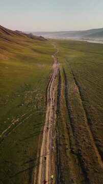 Trail Running Marathon in the steppe in Kazkhstan