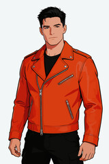 Fototapeta premium Stylish Illustrated Male Character in Orange Leather Jacket