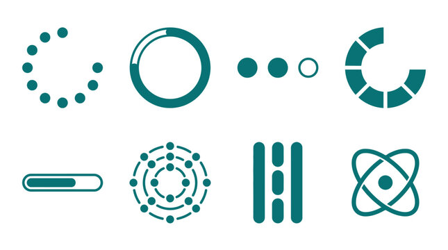 Collection of abstract loading icons and symbols representing technology and progress