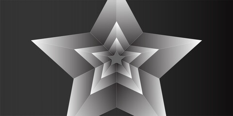 A striking minimalist abstract background featuring a 3D star tunnel with concentric, layered 5-pointed stars receding into an infinite central perspective. © andiana