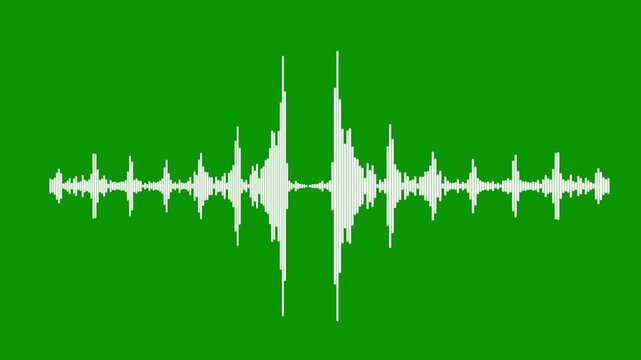 Vibrant cyan sound bar equalizer on green background, pulsating element of sound design for digital studio, white line audio wave visualisation voice record effect for overlay, 4k video