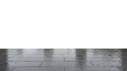 Fototapeta premium Wet gray paving slab floor transparent background