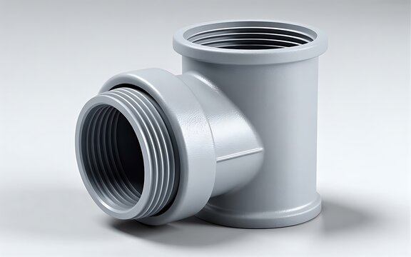 White PVC Pipe Fitting Tee Joint Female Male Threaded Plumbing Connector Photo