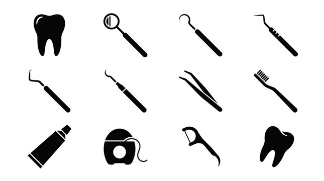 Dental tools and equipment icons set.