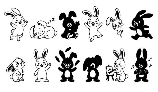 Playful cartoon bunny vector collection with cute rabbit characters for kids design