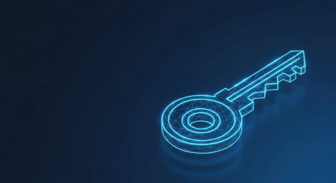 Glowing blue digital key unlocking access to technology and security concepts