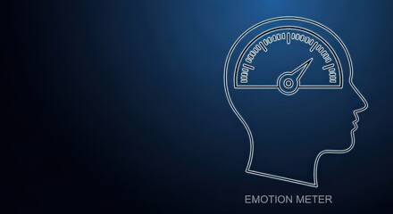 Obraz premium Head silhouette with internal emotion meter gauge measuring feelings and mental status
