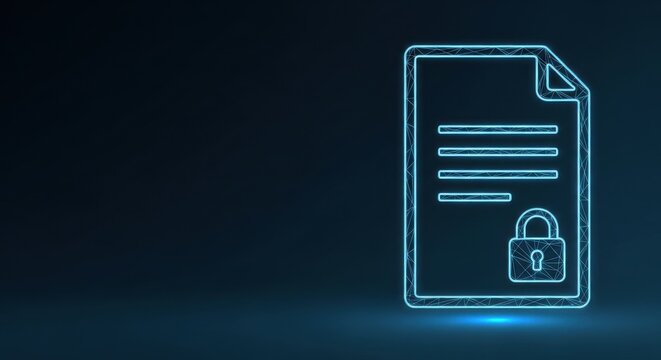Glowing digital document icon representing important information and data in a modern technological context