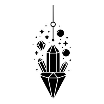 Crystal Pendulum with Quartz Points and Stars Silhouette for Esoteric Designs