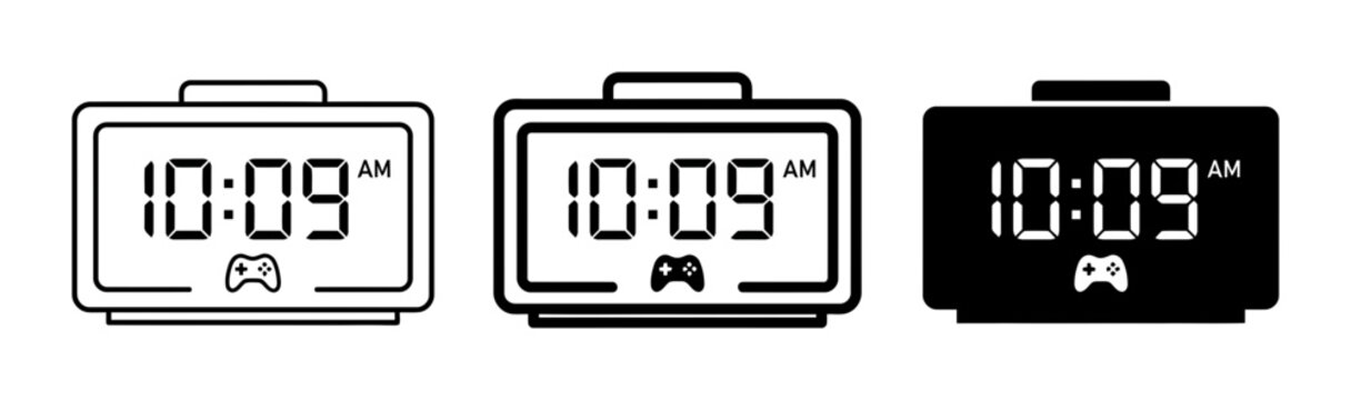 Digital Alarm Clocks, Retro Gaming Gadget Timepieces, Modern Digital Display Icons