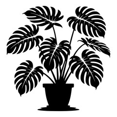 Philodendron Plant in Pot Silhouette for Houseplant and Home Decor Designs © Selda