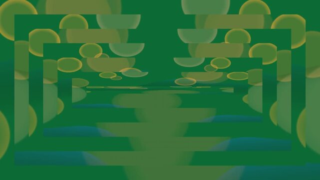 Abstract green background with yellow circles and blue reflections