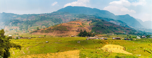 A panorama view across terraced fields around the Ta Van settlement in the Muong Hoa Valley in northern Vietnam near Sapa, in the morning © Nicola